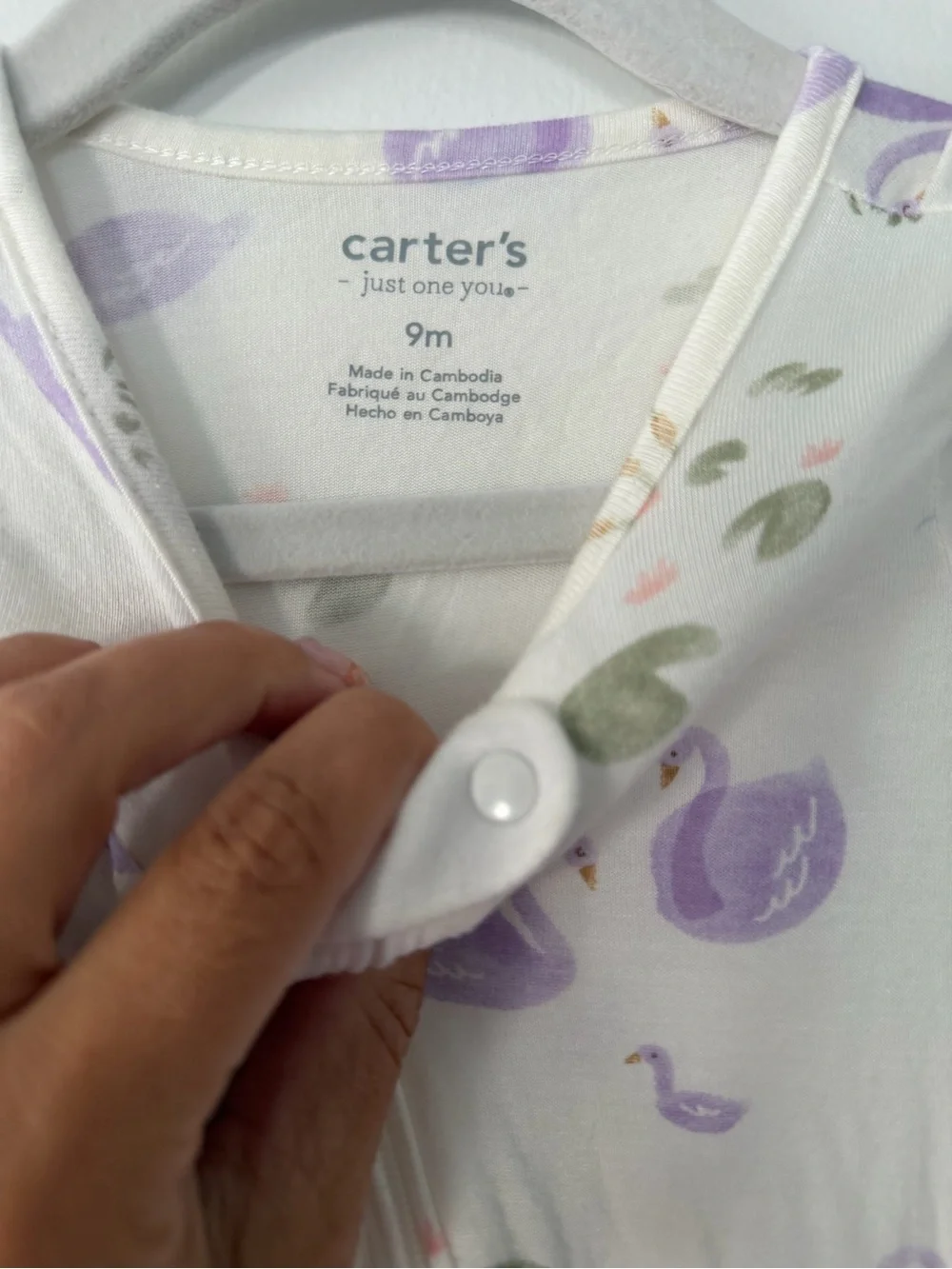 Carter's Flamingo One-Piece and Lavender swan one piece pajamas size 9m
